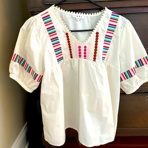 THML top. Size medium. Cream with multi color stitching.